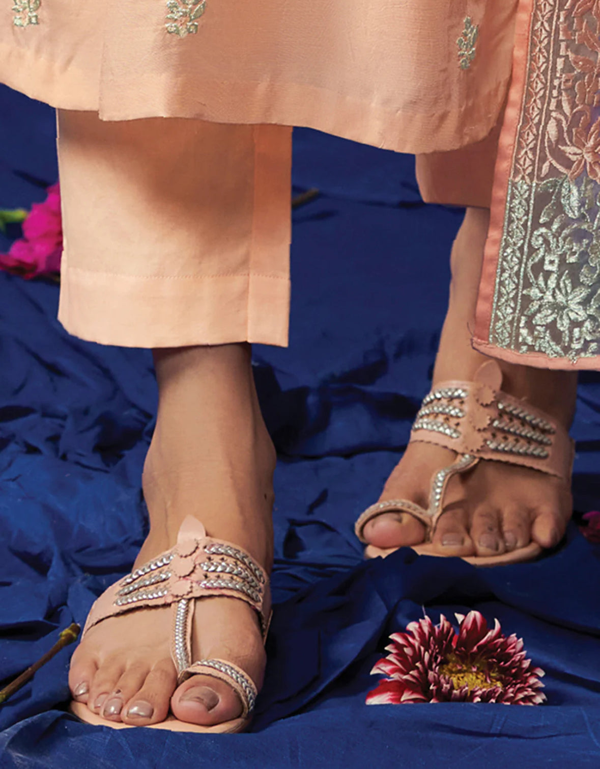 Peach Embroidered Straight Kurta Trousers With Dupatta Set