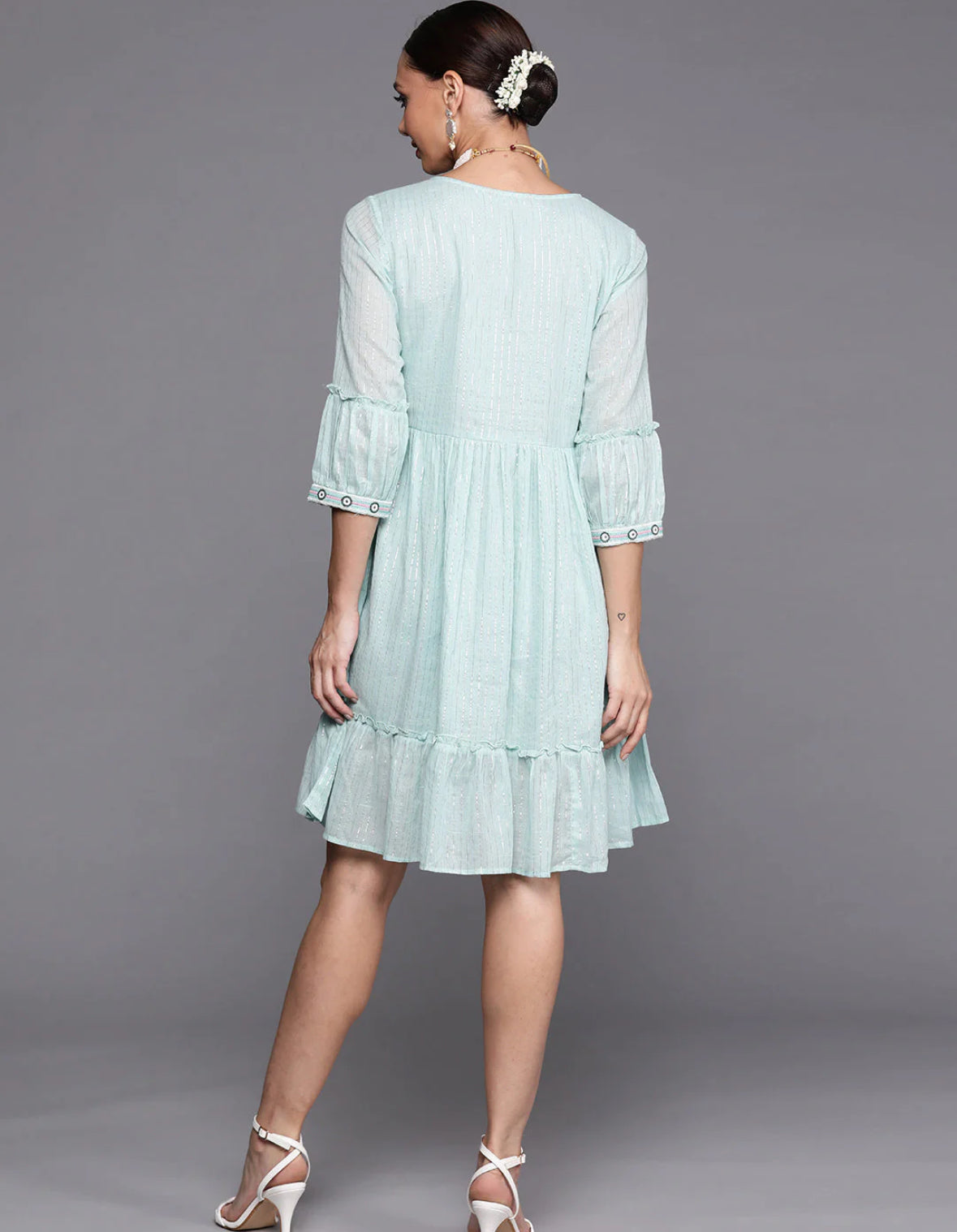 Blue Embroidered A-line Dress Indo-Silae