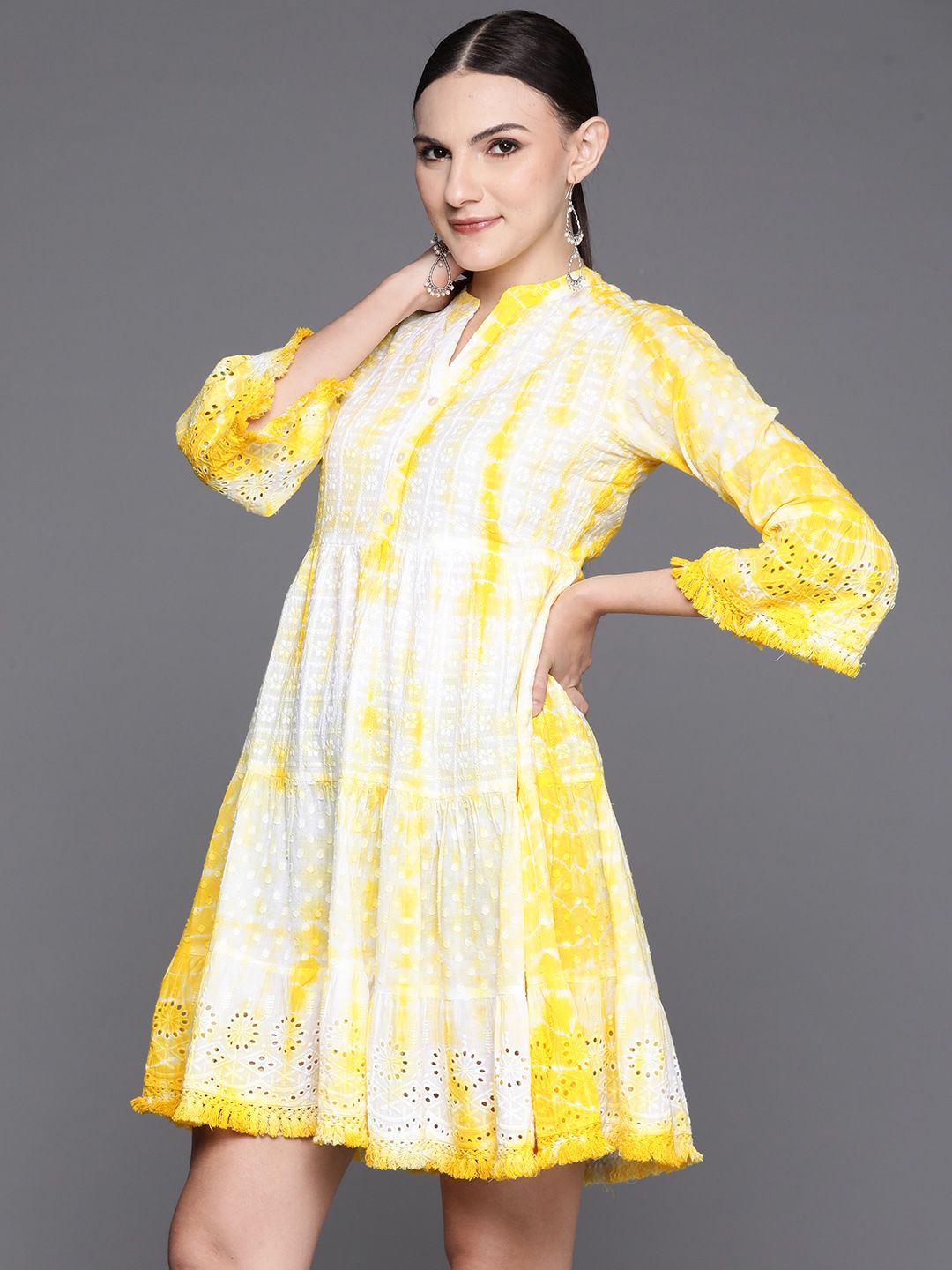 Yellow Dyed A-Line Smart Casual Dress Indo-Silae