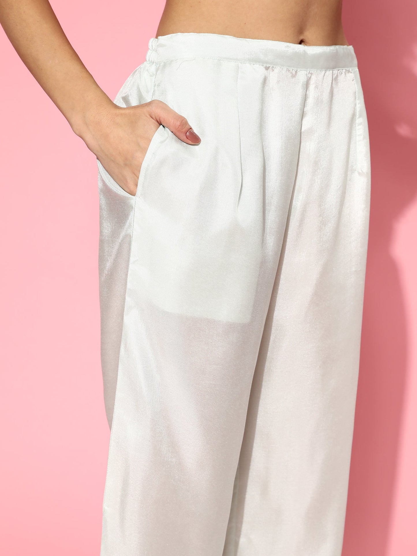 Indo Era White Embroidered Straight Kurta Palazzos With Dupatta Set