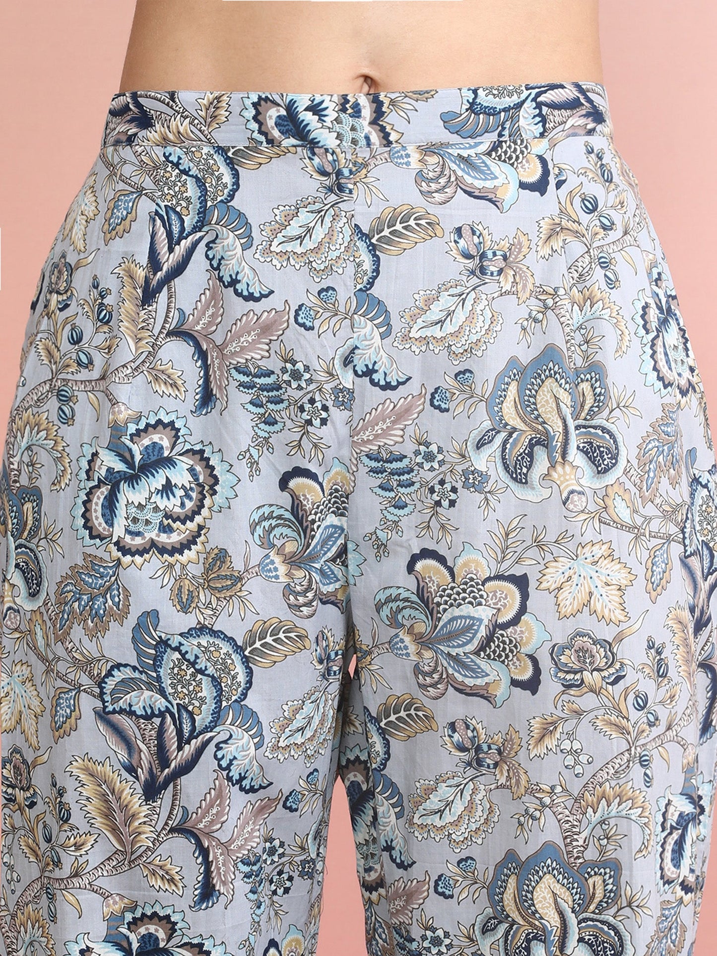 Indo Era Blue Printed Smart Casual Co-Ords Set