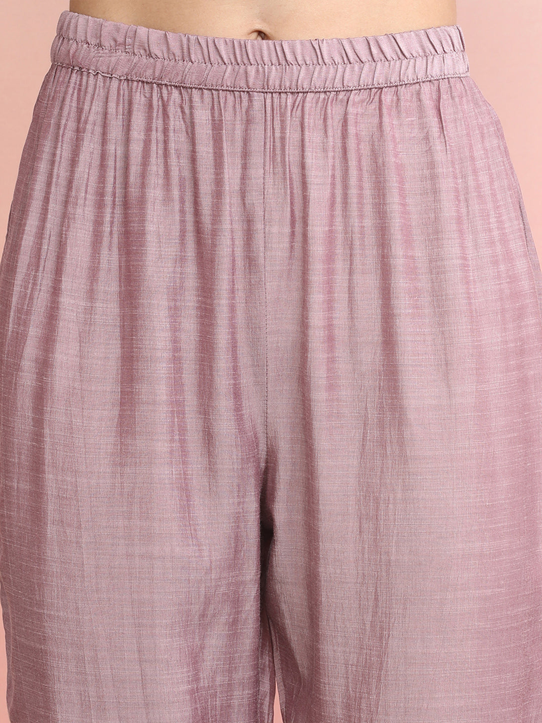 Indo Era Lavender Embroidered Straight Kurta Trousers With Dupatta Set