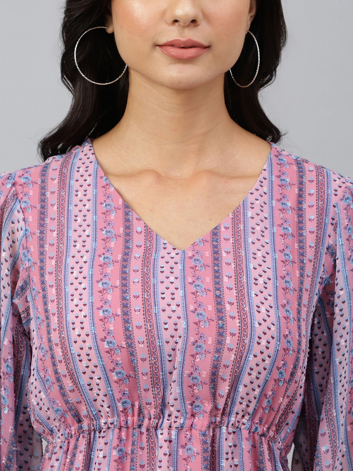 Women's Pink Dobby Georgette Digital Print High Low Western Dress My Store