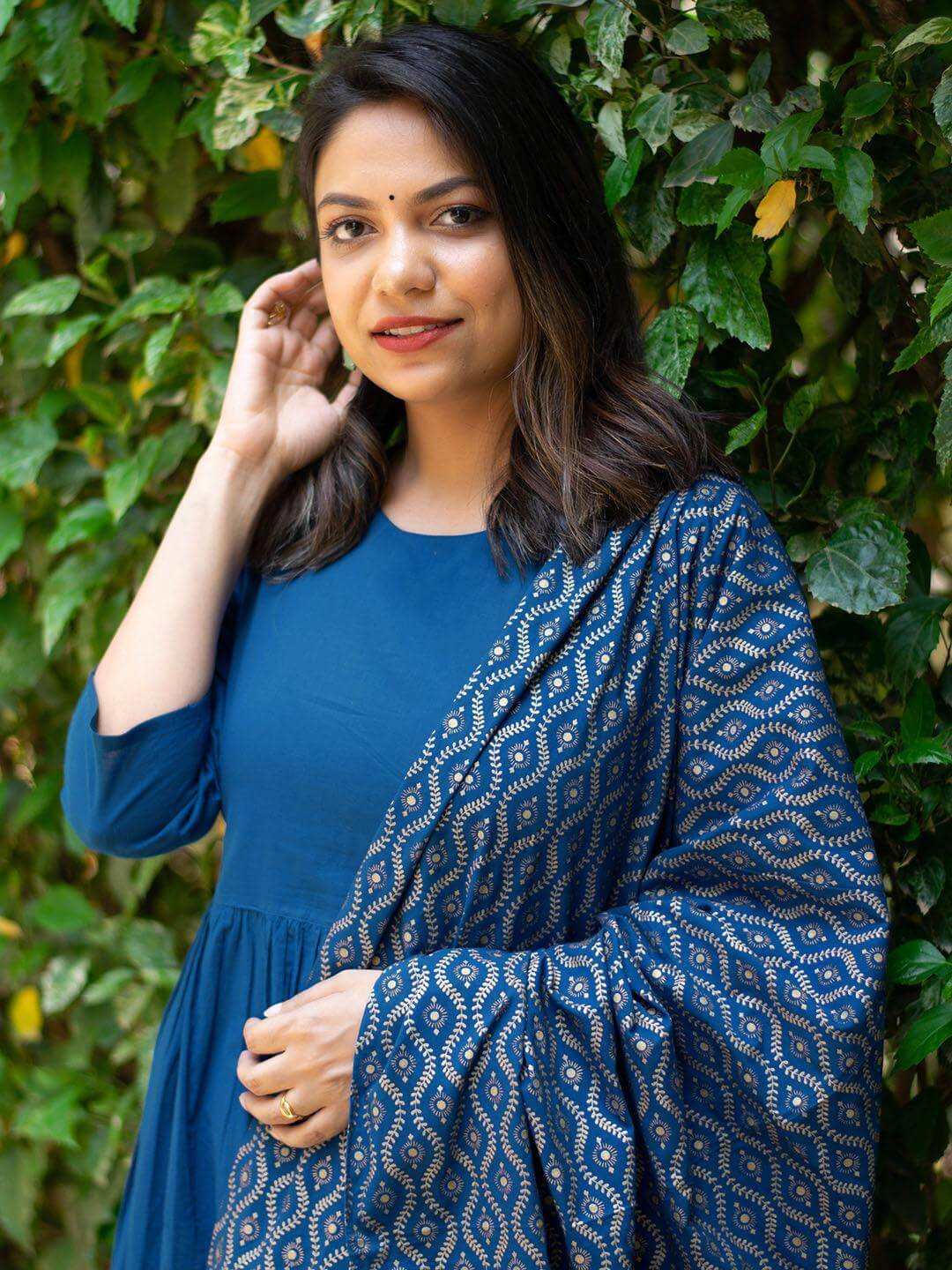 Blue Cotton Solid Kurta With Palazzo And Dupatta Silae