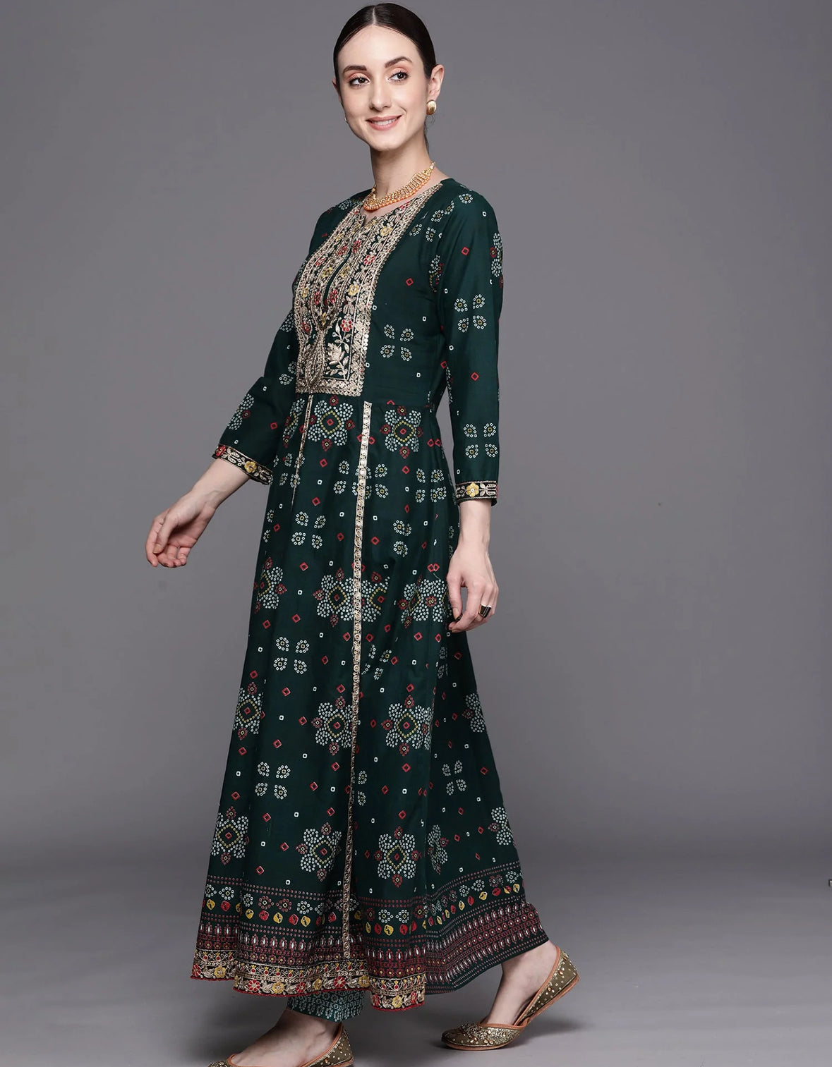 Era Green Printed Anarkali Kurta Trousers With Dupatta Set Indo-Silae