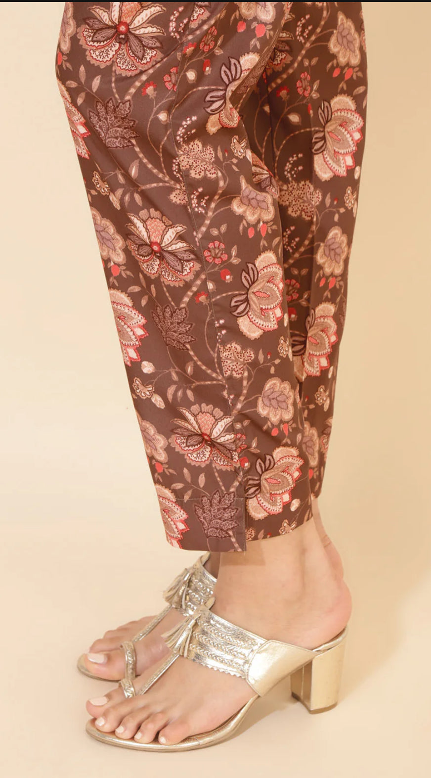 Brown Crepe Digital Floral Printed Kurta with Pant and Dupatta