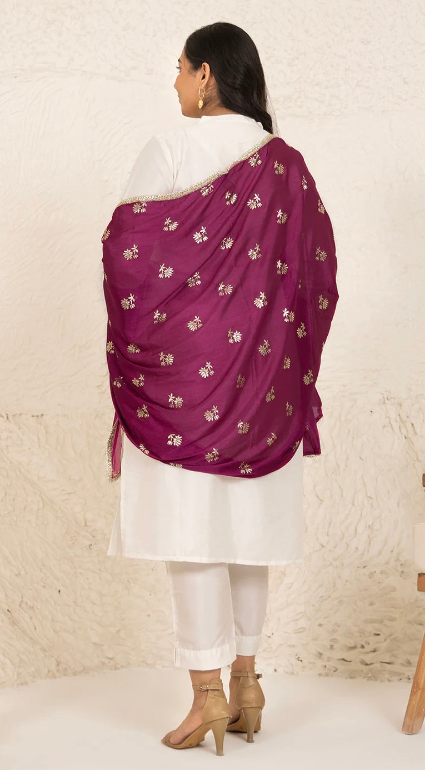 Plus Size White Poly Silk Kurta With Pant and Dupatta