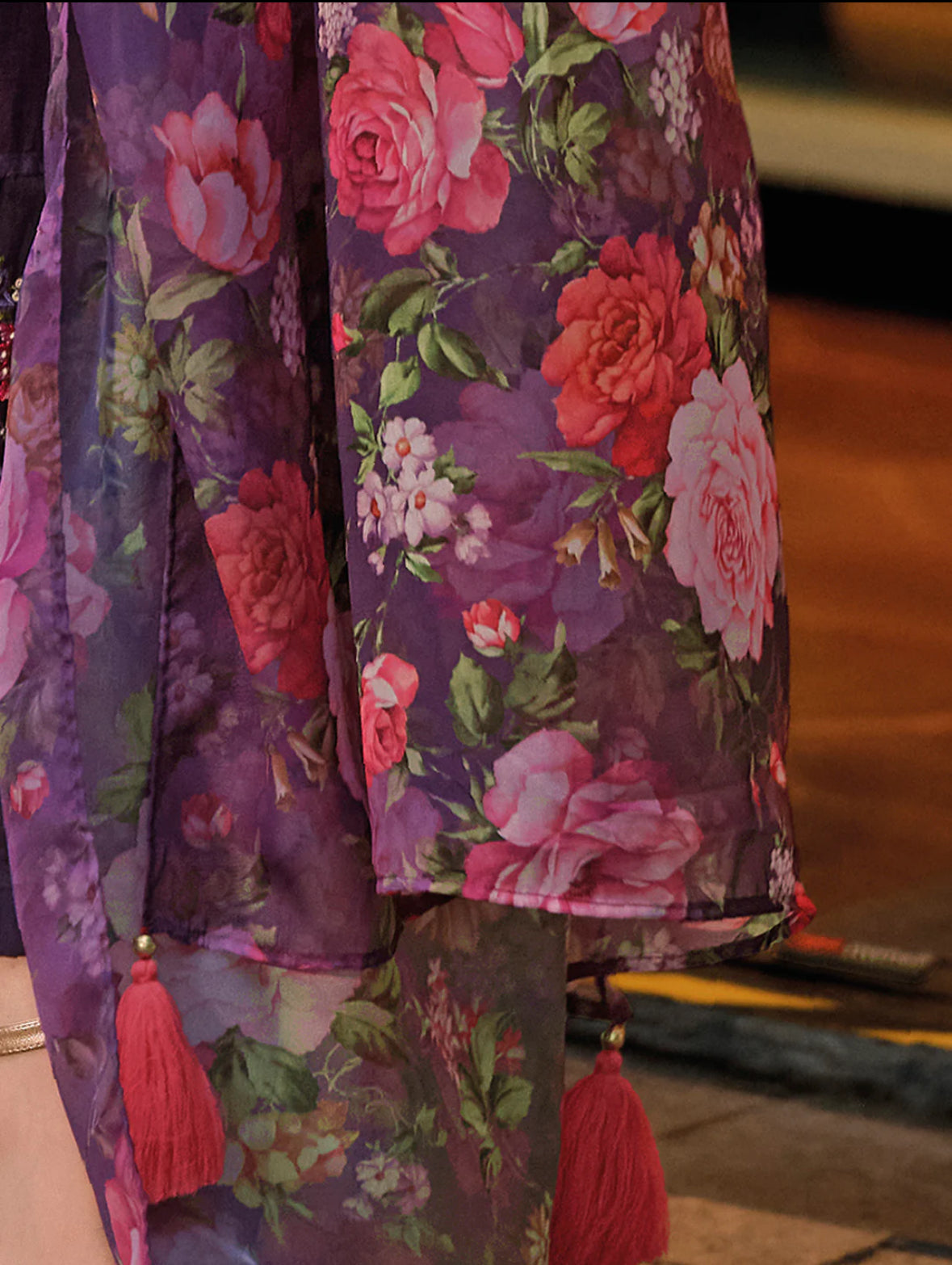 Purple Embroidered A-Line Kurta Trousers With Dupatta Set