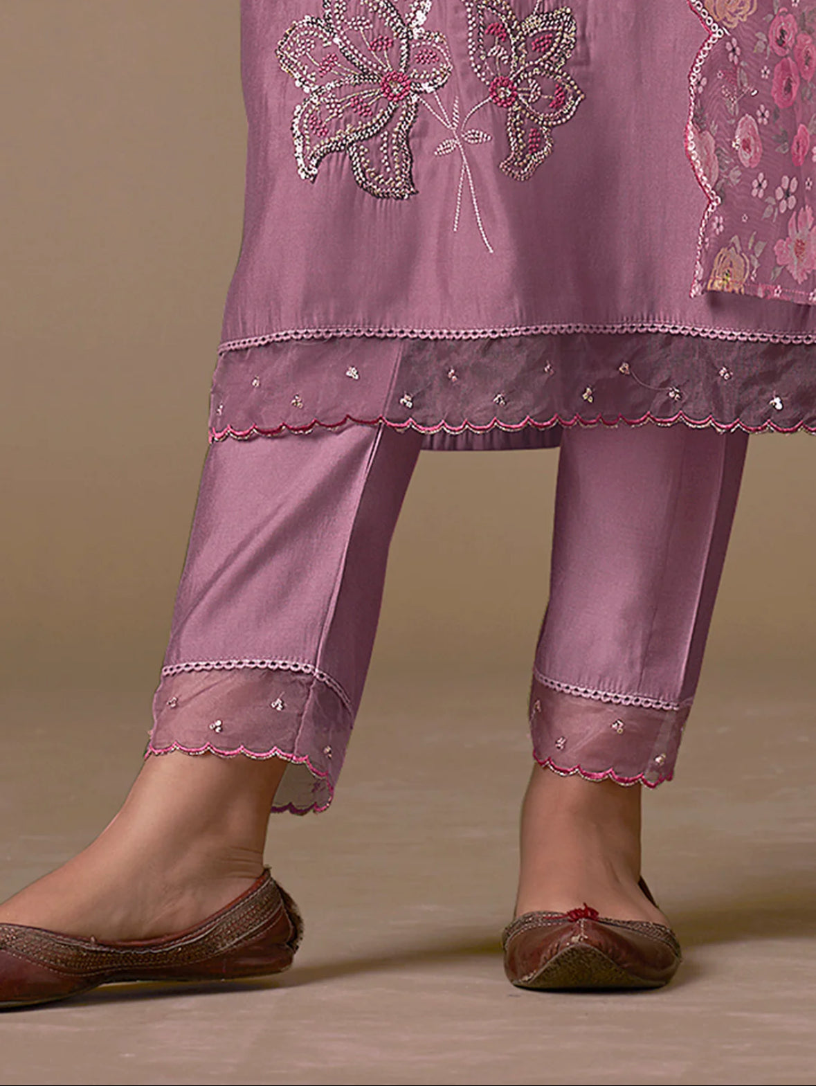 Lavender Embroidered Straight Kurta Trousers With Dupatta Set Silae: Shop Ethnic & Western Wear for Women