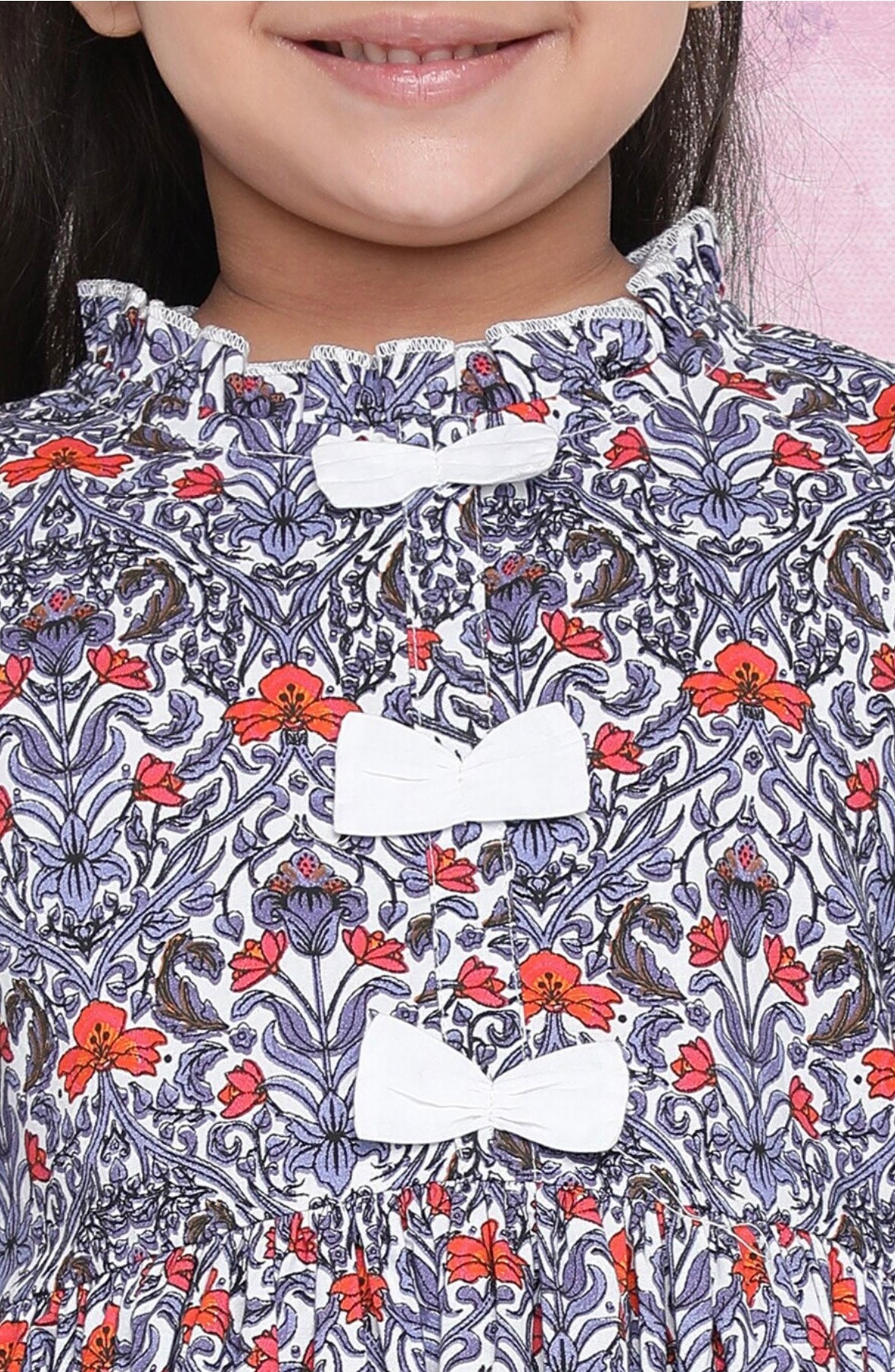 Girls Purple Floral Printed Cotton A-Line Dress