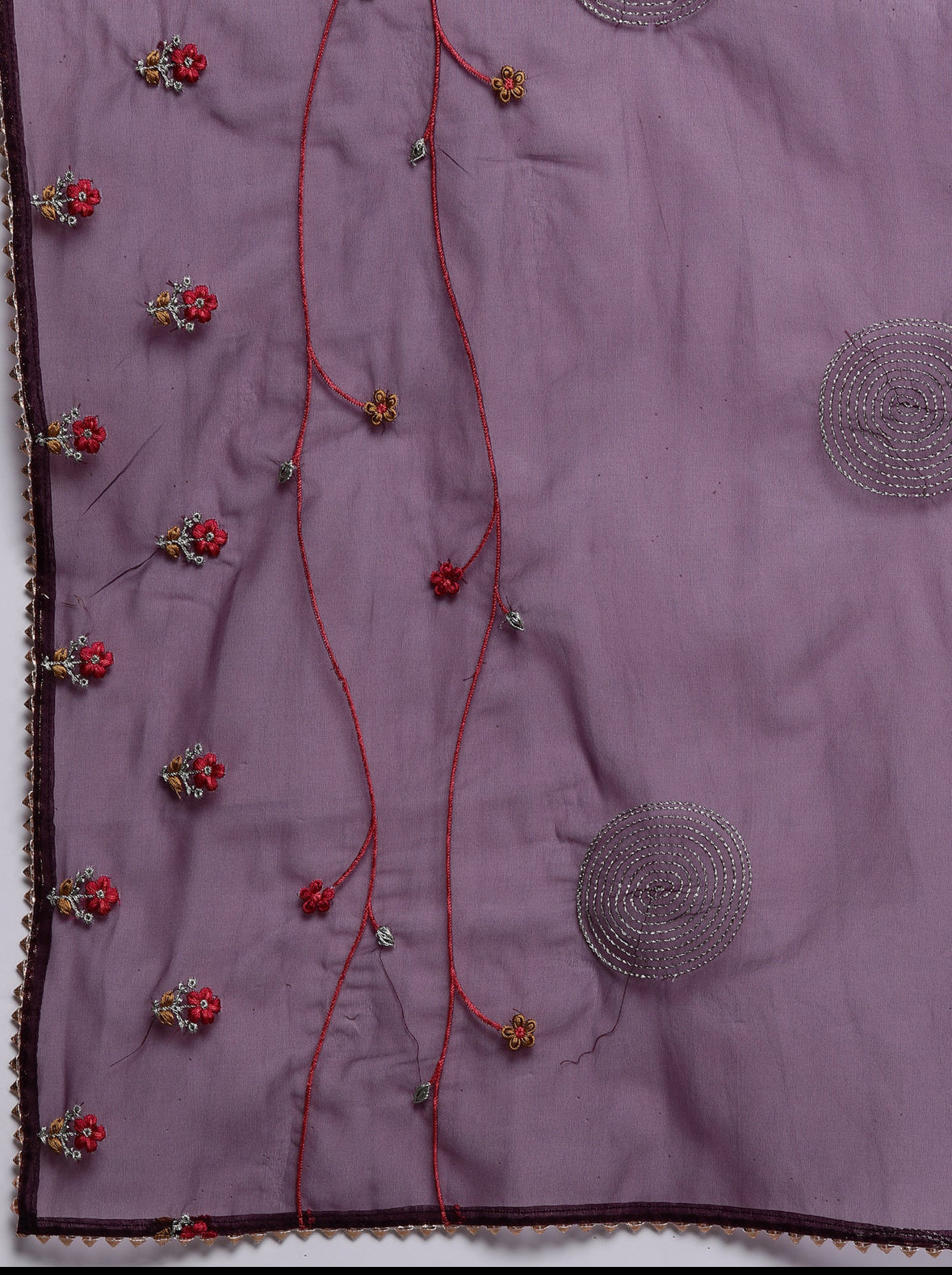 Wine Embroidered Straight Kurta Trousers With Dupatta Set Indo-Silae