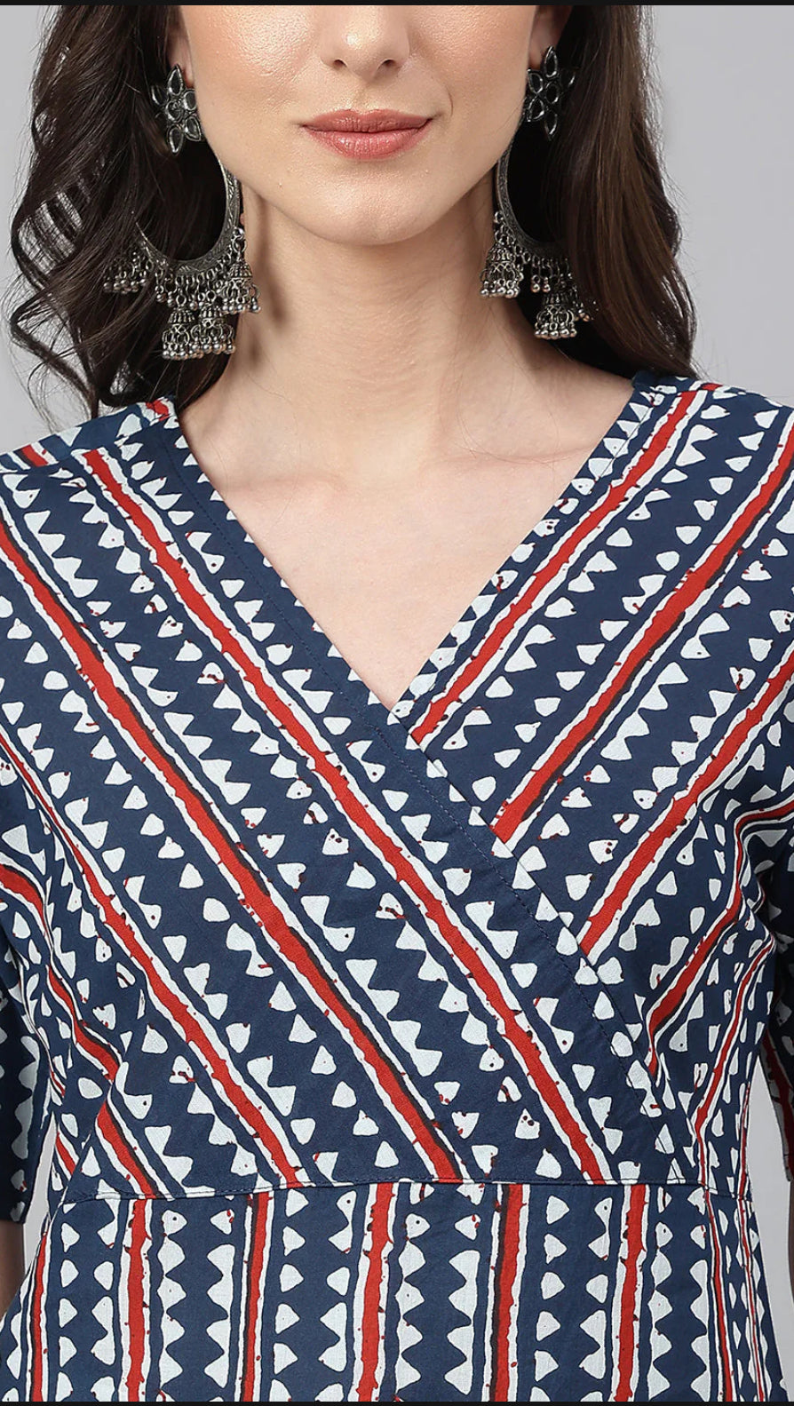 Navy Blue Cotton Geometric Straight Kurta Silae