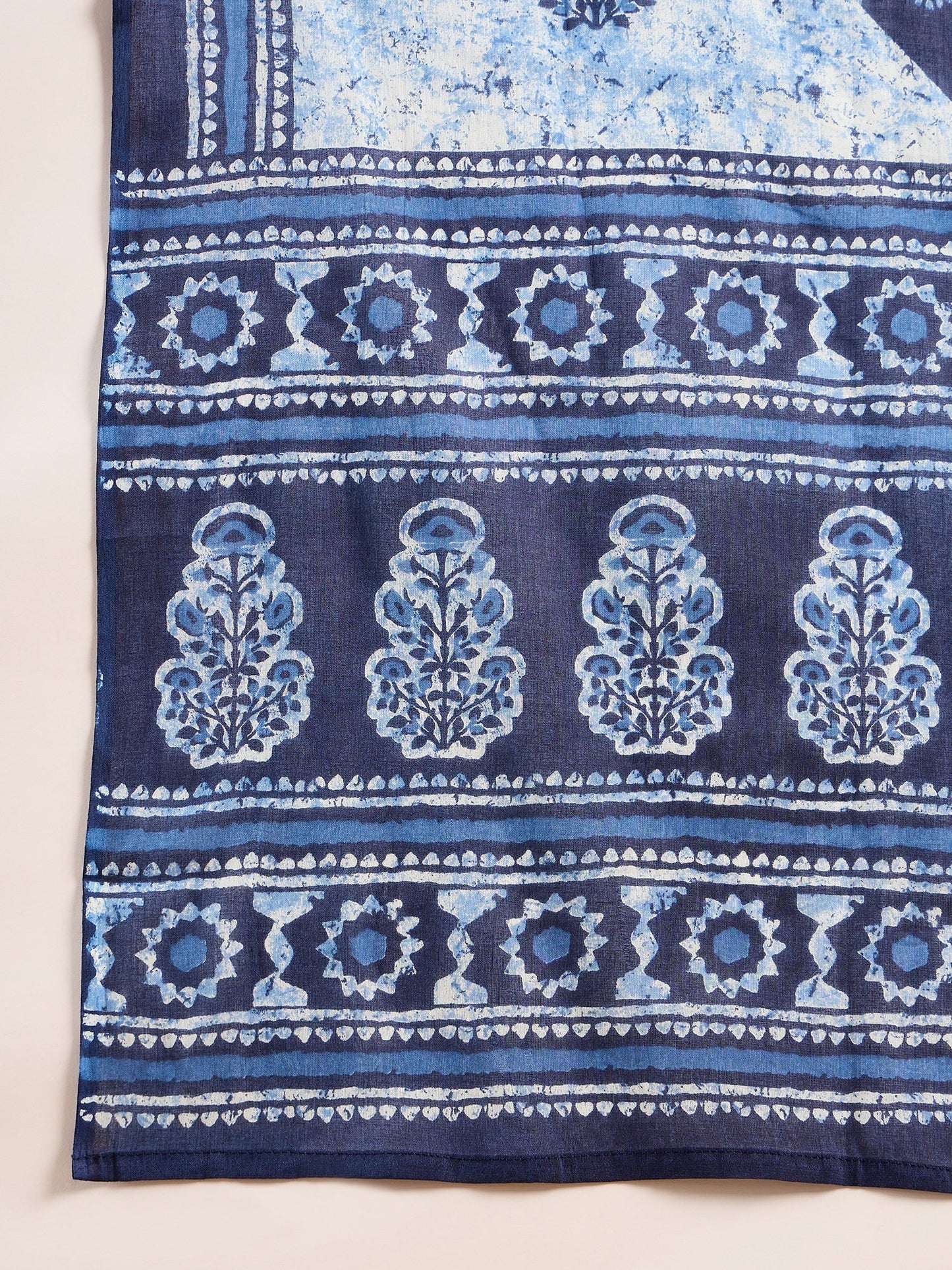 Indo Era Blue Printed A-line Kurta Trouser With Dupatta Set