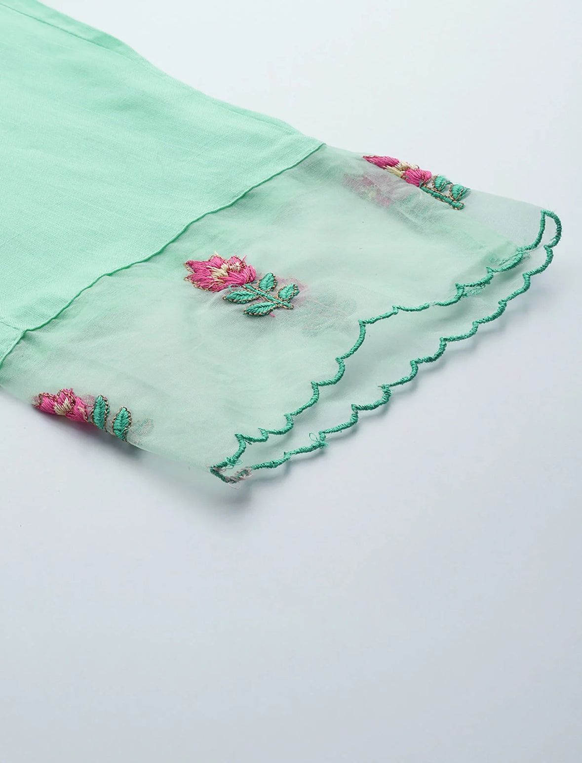 Sea Green Embroidered Ethnic Straight Kurta Trousers With Dupatta Set Indo-Silae