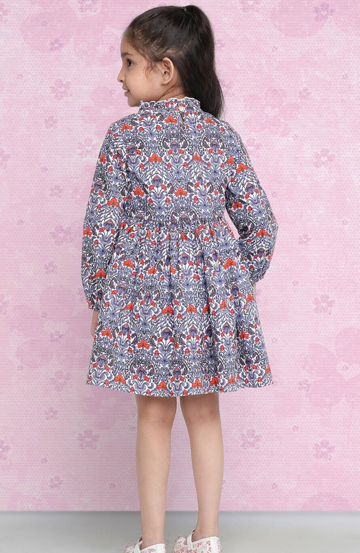 Girls Purple Floral Printed Cotton A-Line Dress