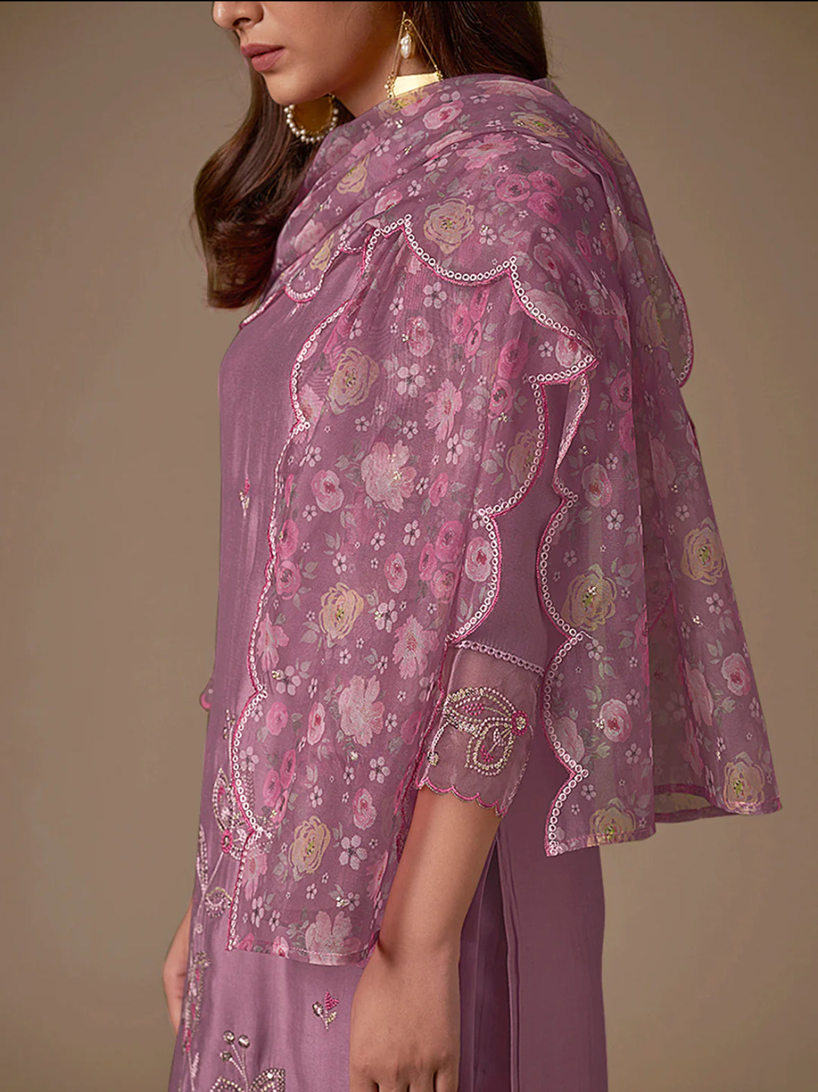 Lavender Embroidered Straight Kurta Trousers With Dupatta Set Silae: Shop Ethnic & Western Wear for Women