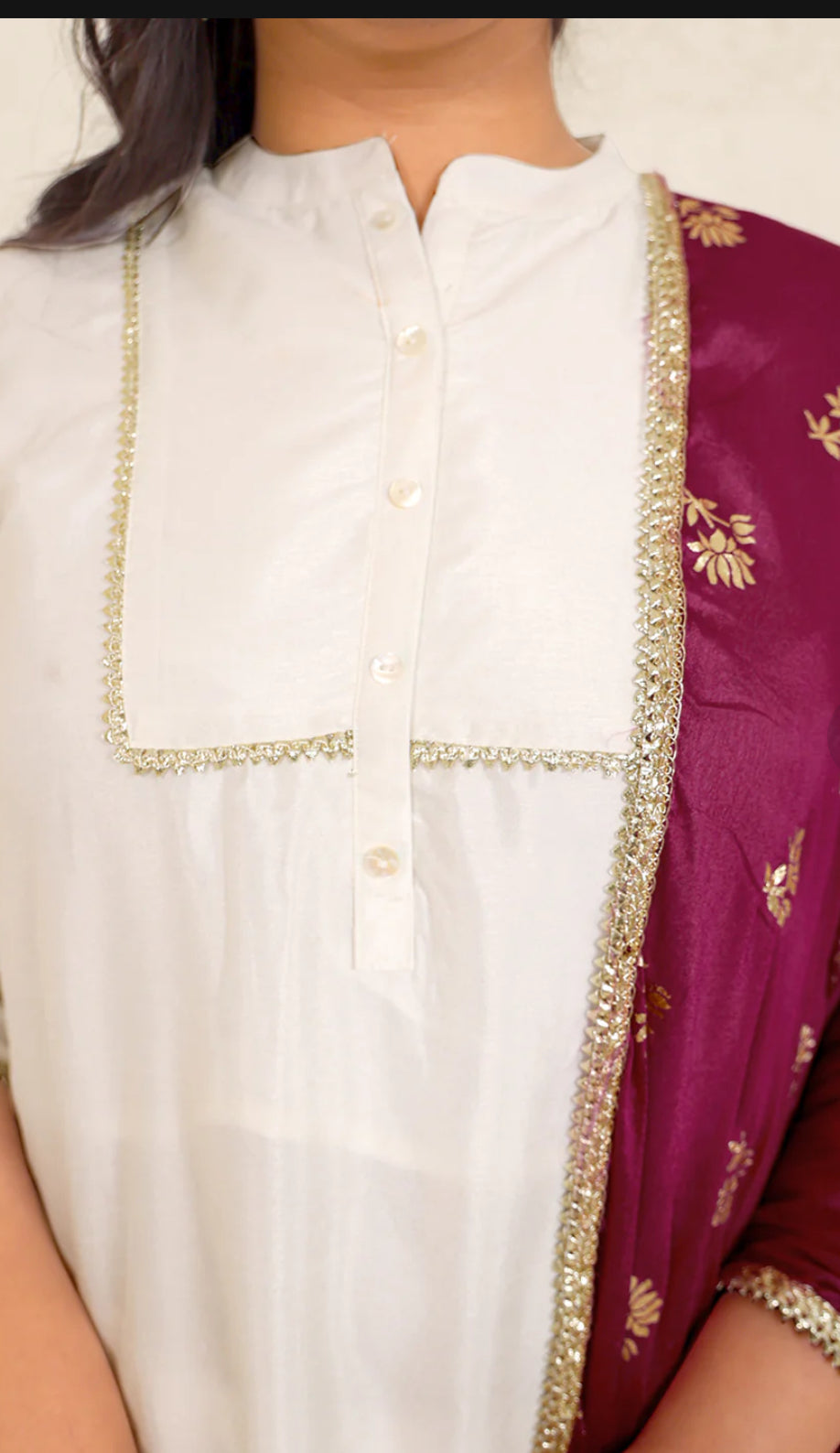 Plus Size White Poly Silk Kurta With Pant and Dupatta