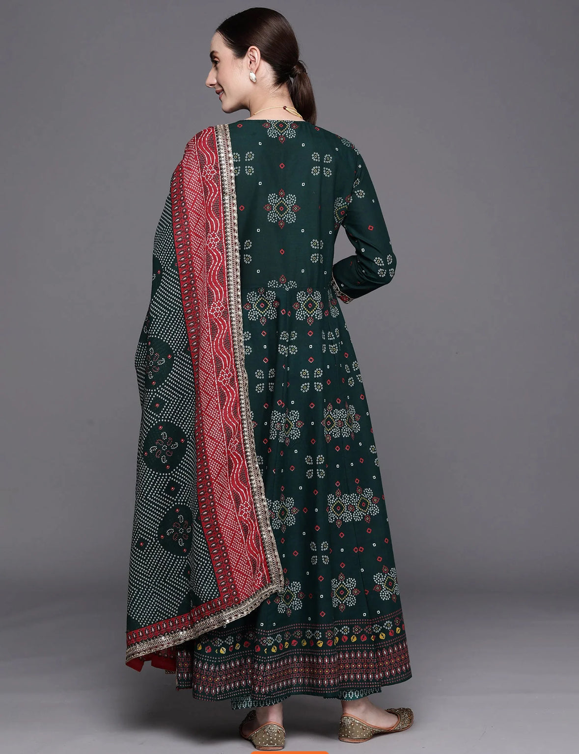 Era Green Printed Anarkali Kurta Trousers With Dupatta Set Indo-Silae