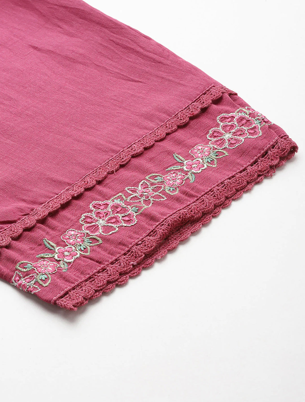 Pink Embroidered Straight Kurta Trousers With Dupatta Set Indo-Silae