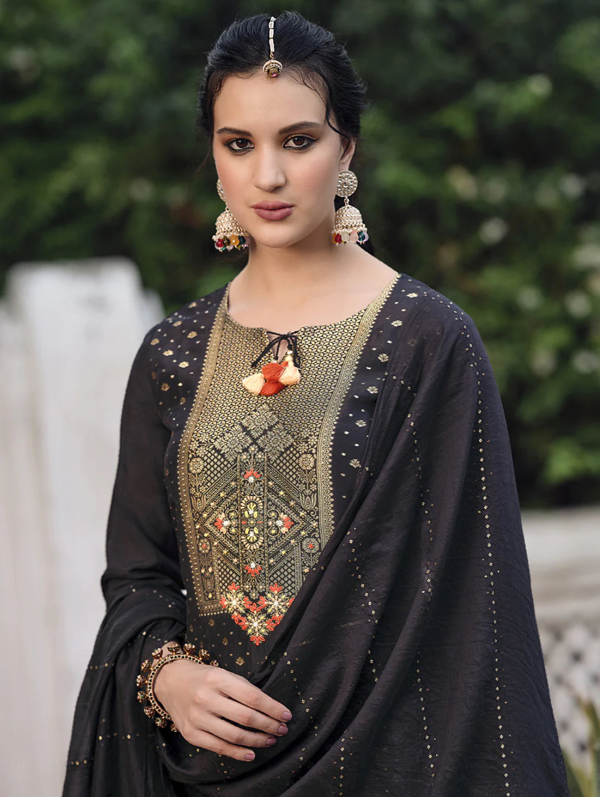 Burgundy Embroidered Straight Kurta Trousers With Dupatta Set Silae: Shop Ethnic & Western Wear for Women