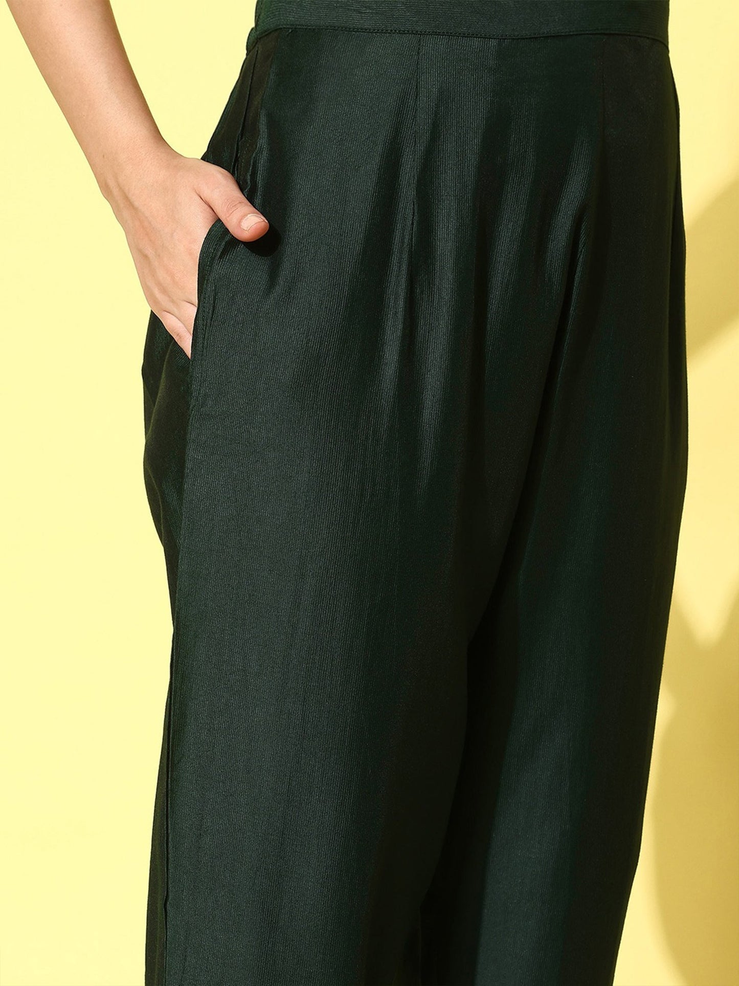Green Embroidered Straight Kurta Trouser With Dupatta Set