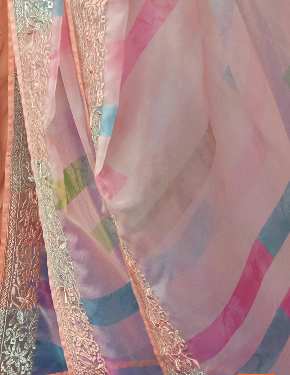 Peach Embroidered Straight Kurta Trousers With Dupatta Set