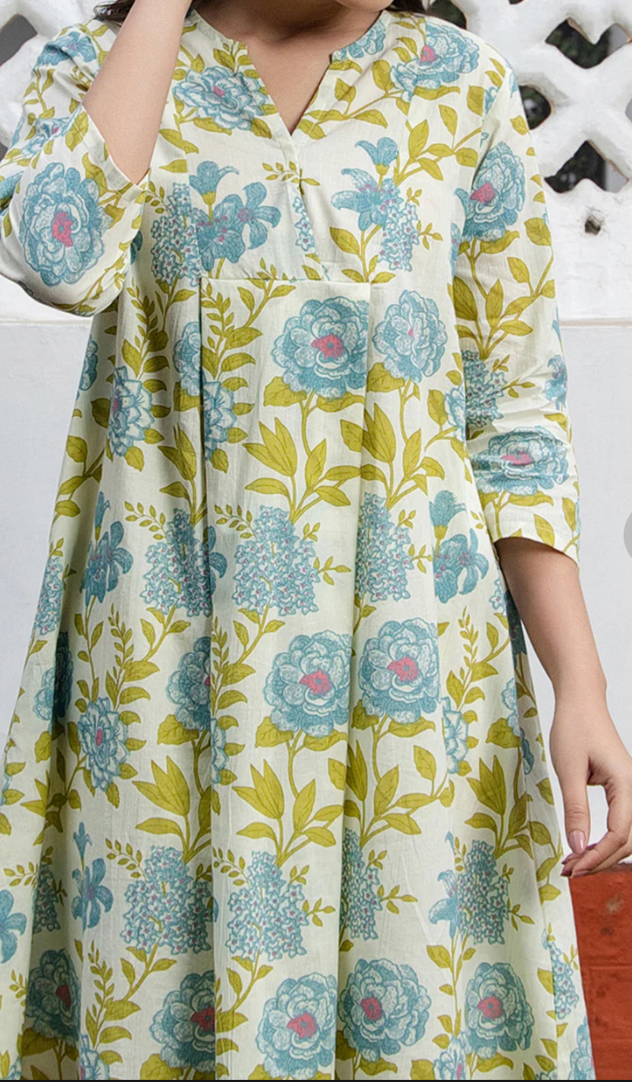 Off White Cotton Floral Regular Tunic