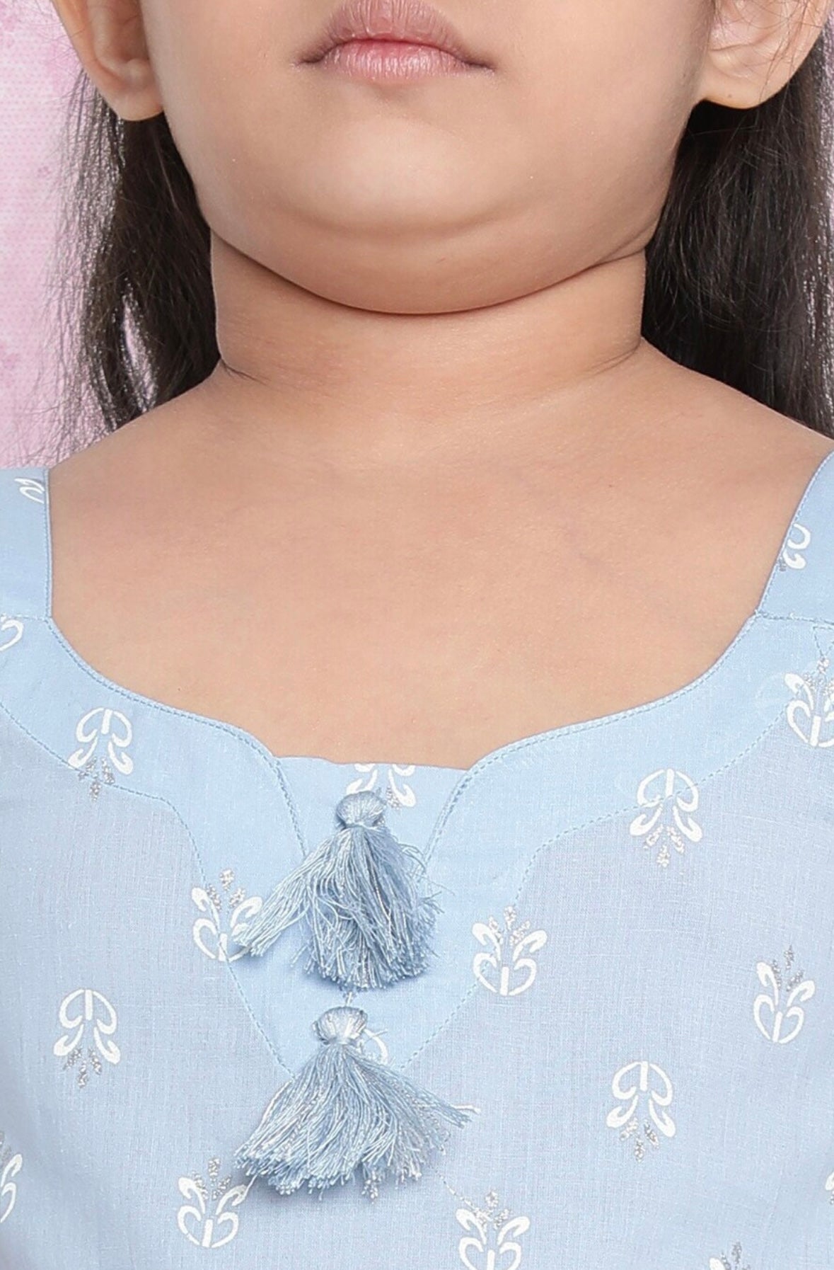 Girls Blue Floral Printed Cotton A-Line Dress Indo-Silae