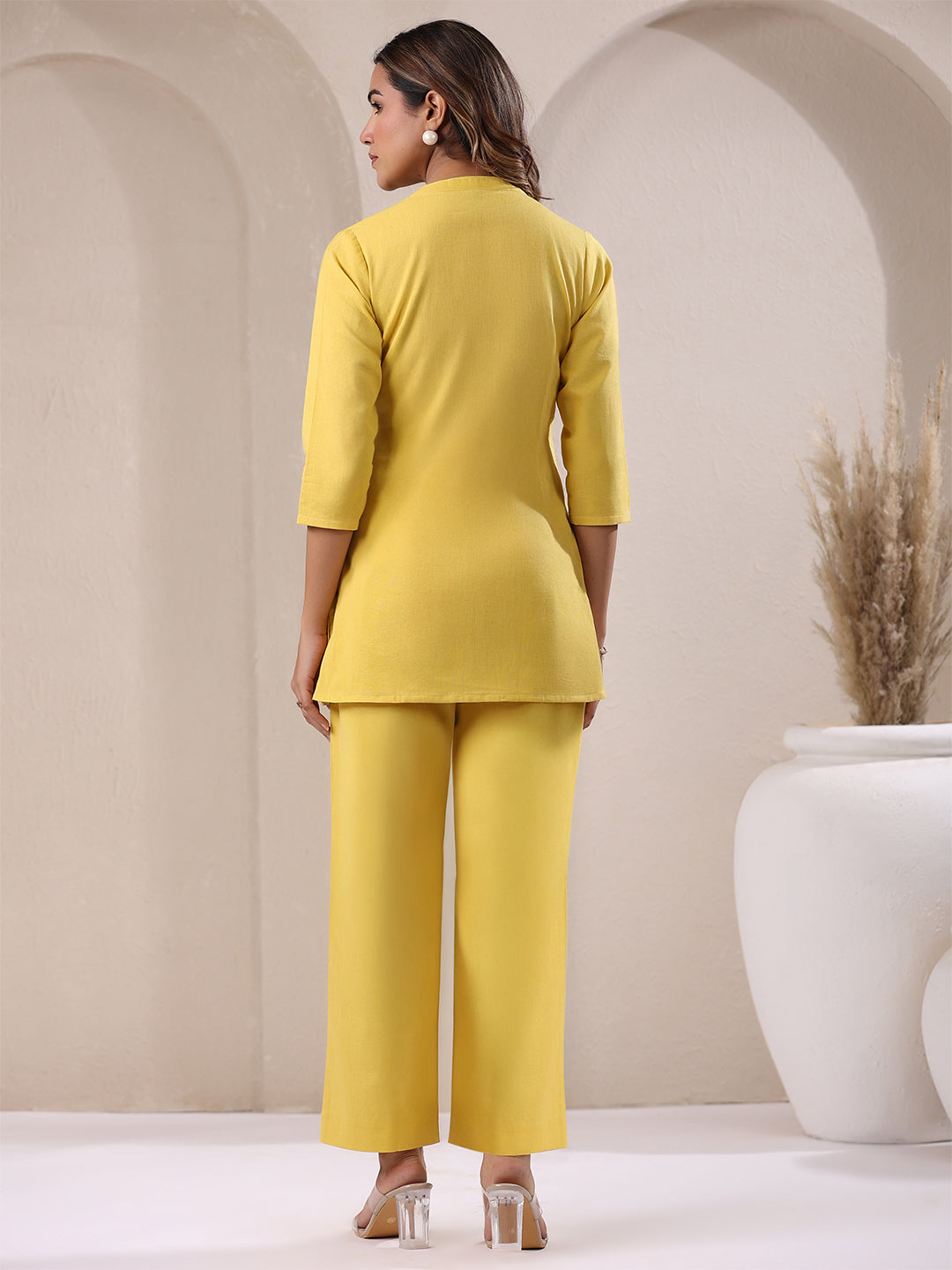 Yellow Cotton Solid A-line & Co-ord Set
