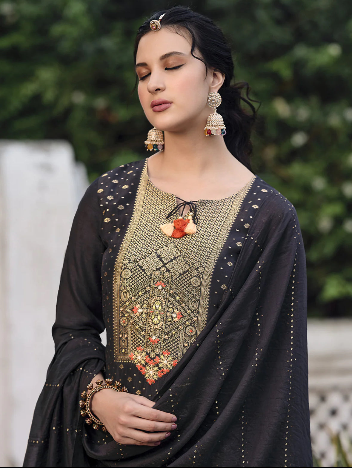 Burgundy Embroidered Straight Kurta Trousers With Dupatta Set Silae: Shop Ethnic & Western Wear for Women