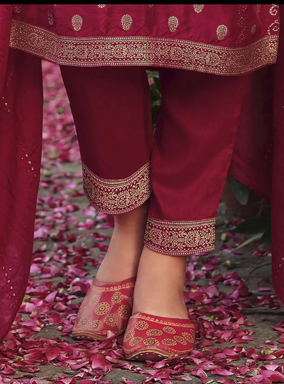 Burgundy Embroidered Straight Kurta Trousers With Dupatta Set Silae: Shop Ethnic & Western Wear for Women