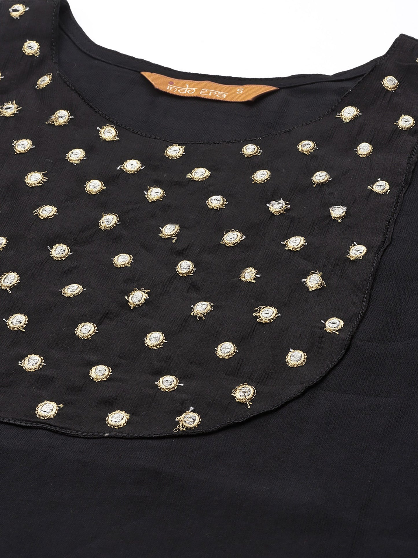 Indo Era Black Embroidered Straight Kurta With Trouser Set