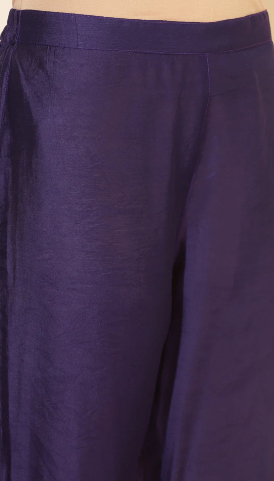 Purple Chanderi Yoke Embroidery A-Line Kurta Set