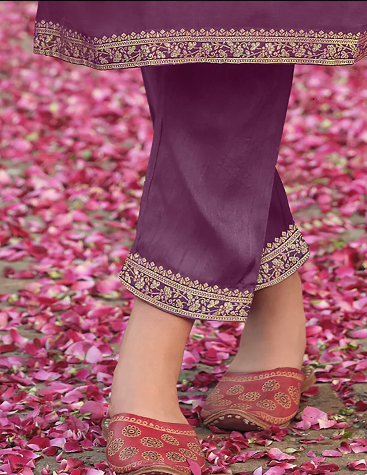 Burgundy Embroidered Straight Kurta Trousers With Dupatta Set Silae: Shop Ethnic & Western Wear for Women