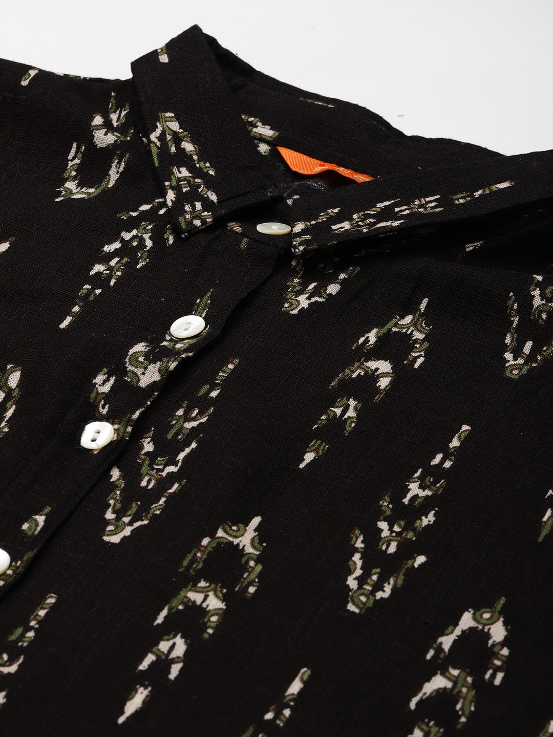 Indo Era Black Ikat Printed A-line Dress With Belt