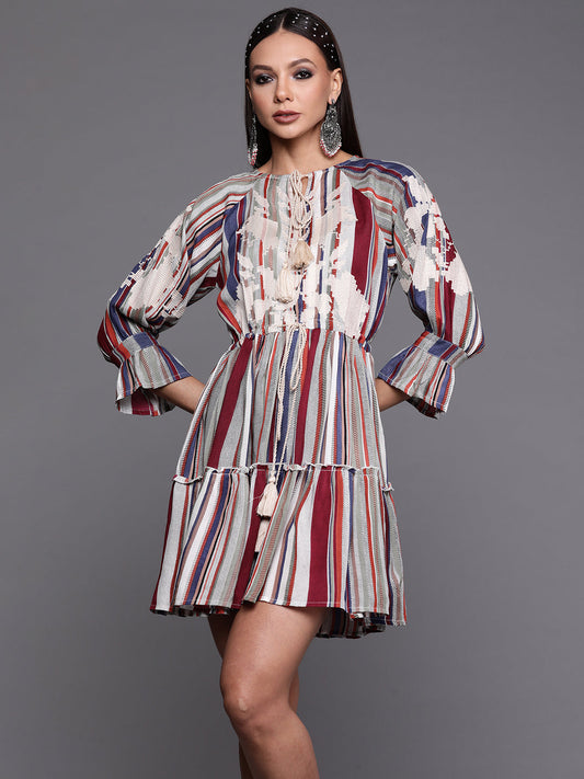 Multi Color Abstract Printed A-line Dresses