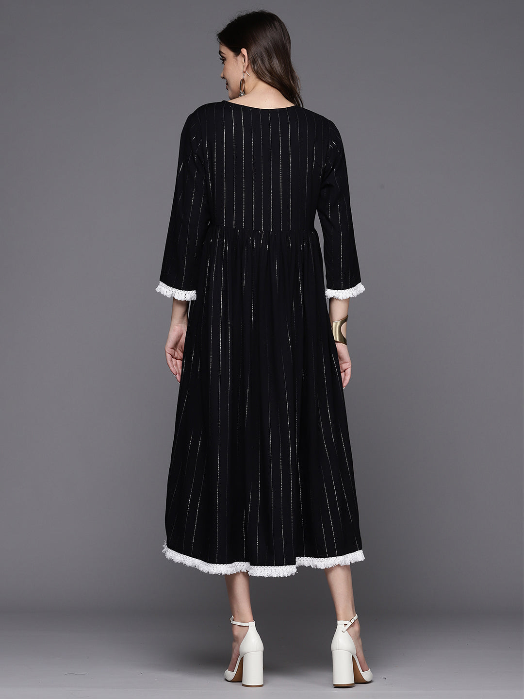 Indo Era Black Embroidered A-Line Ethnic Dress