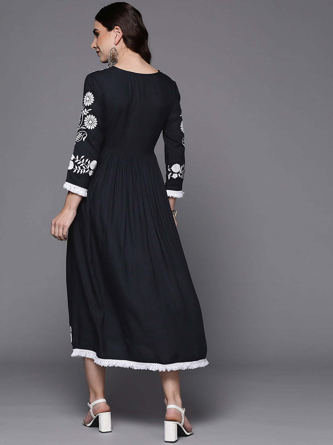 Indo Era Blue Embroidered A-Line Ethnic Dress