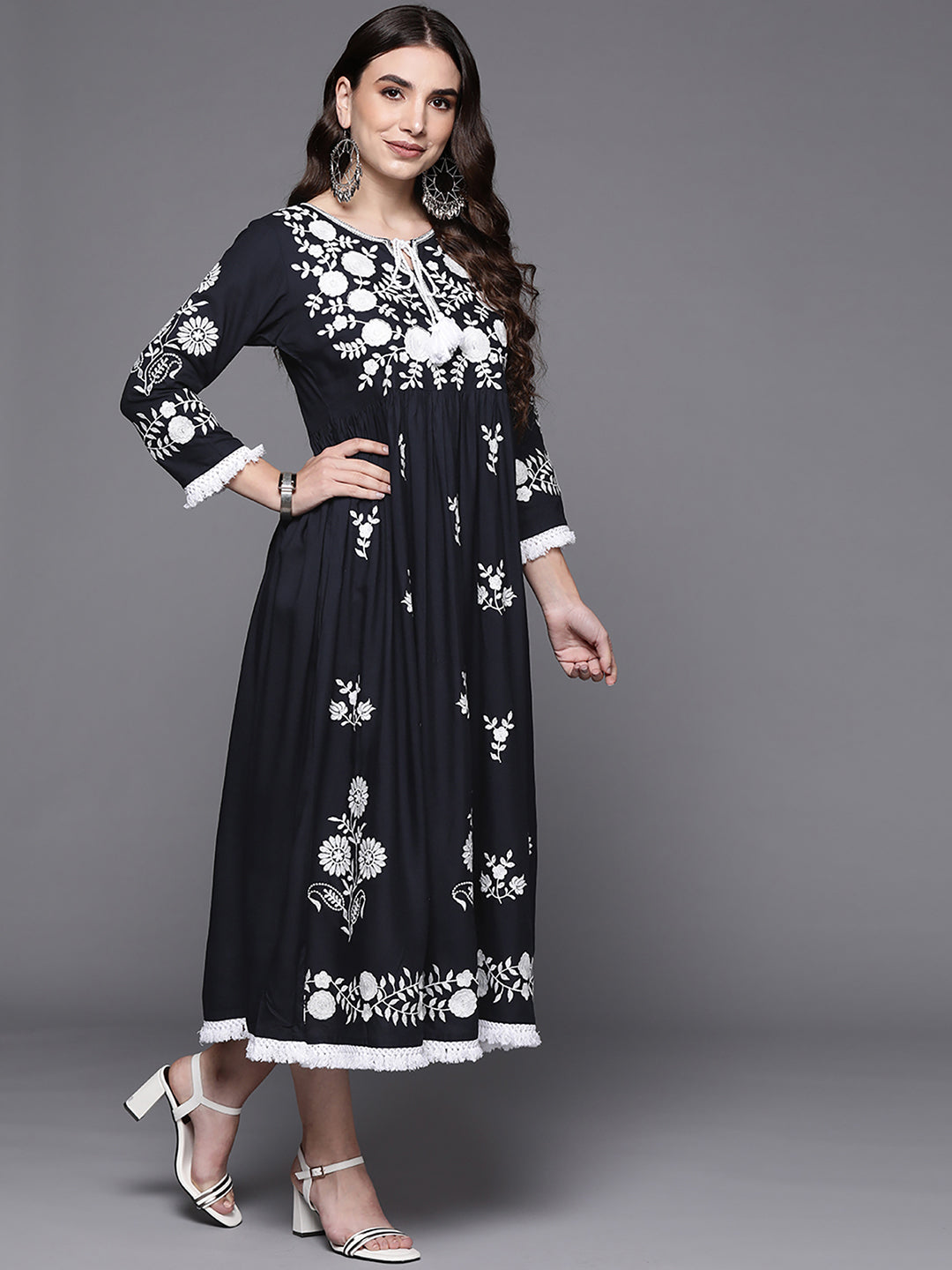 Indo Era Blue Embroidered A-Line Ethnic Dress