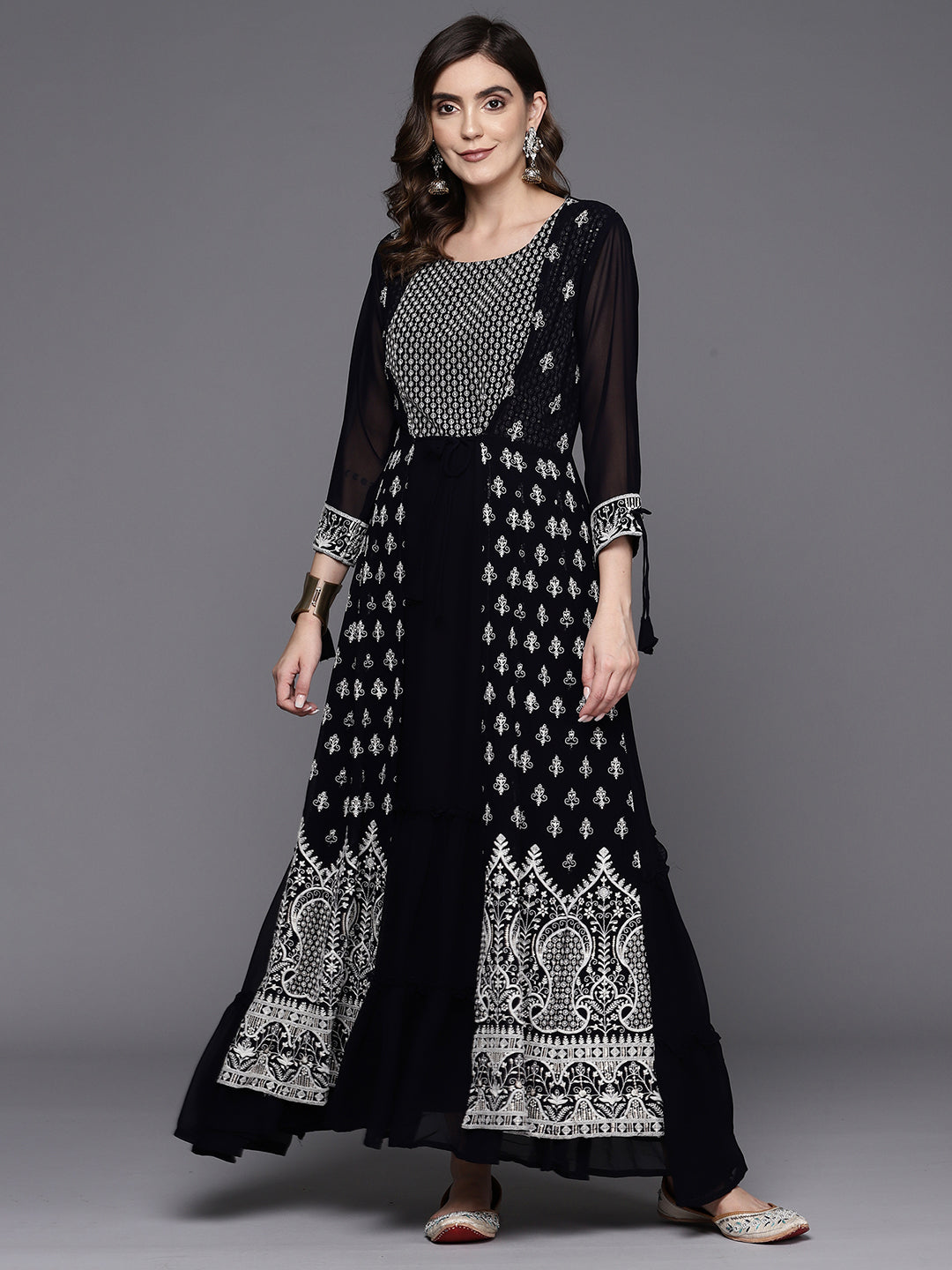 Indo Era Blue Embroidered A-Line Ethnic Dress