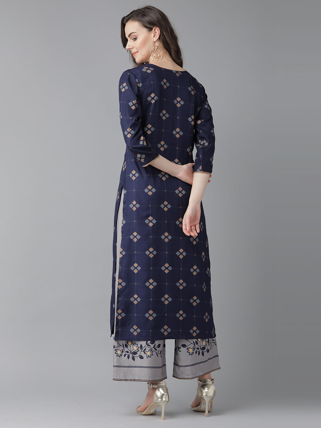 Indo Era Blue Printed Straight Kurtas