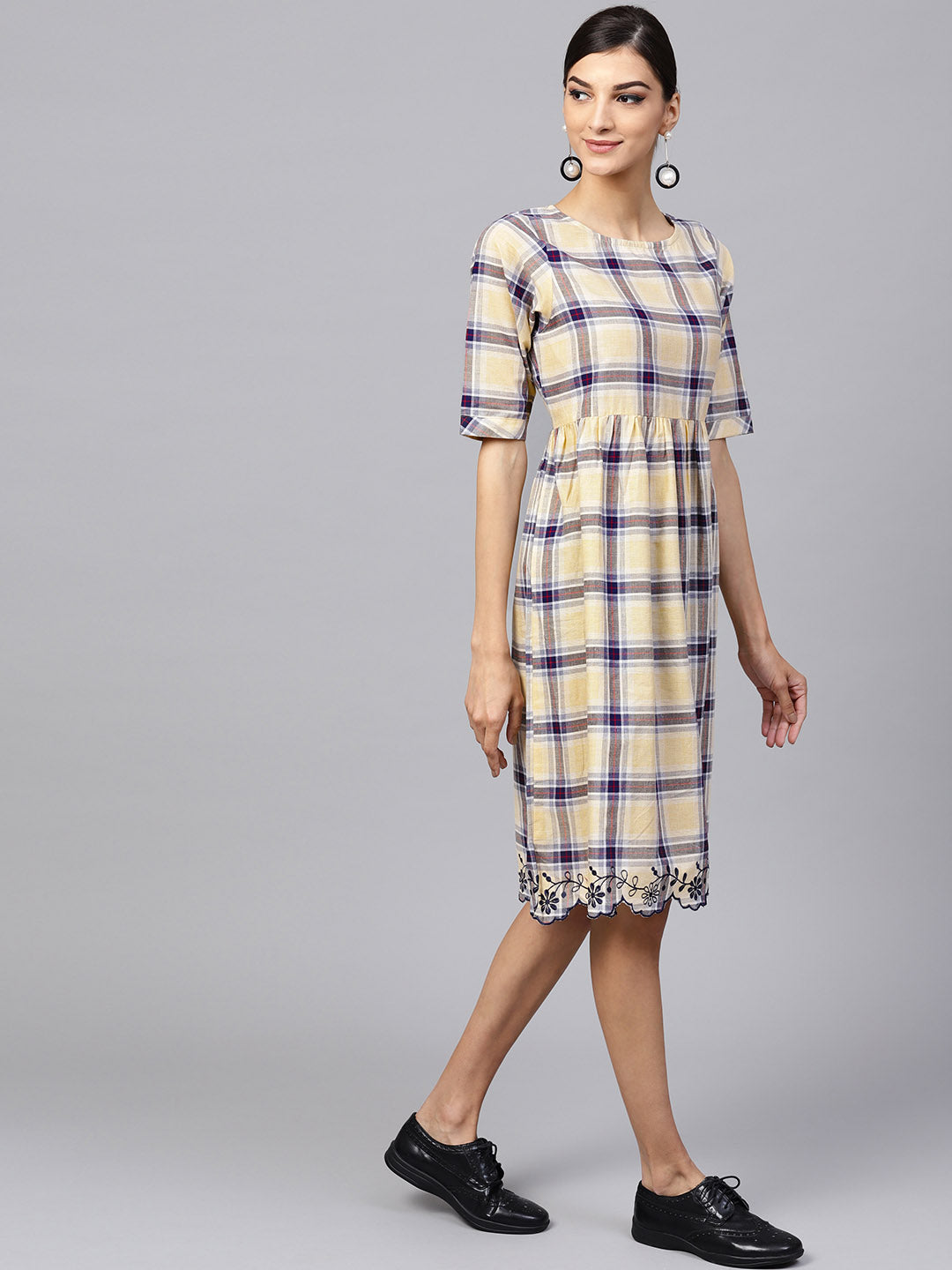 Indo Era Beige South Cotton Saga Flared Dresses