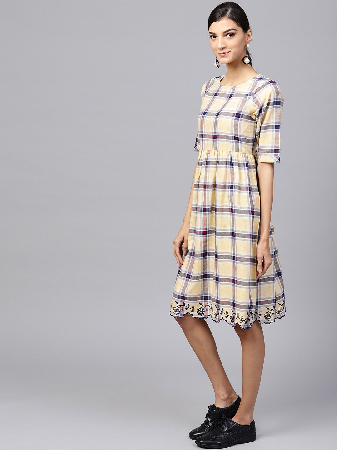 Indo Era Beige South Cotton Saga Flared Dresses