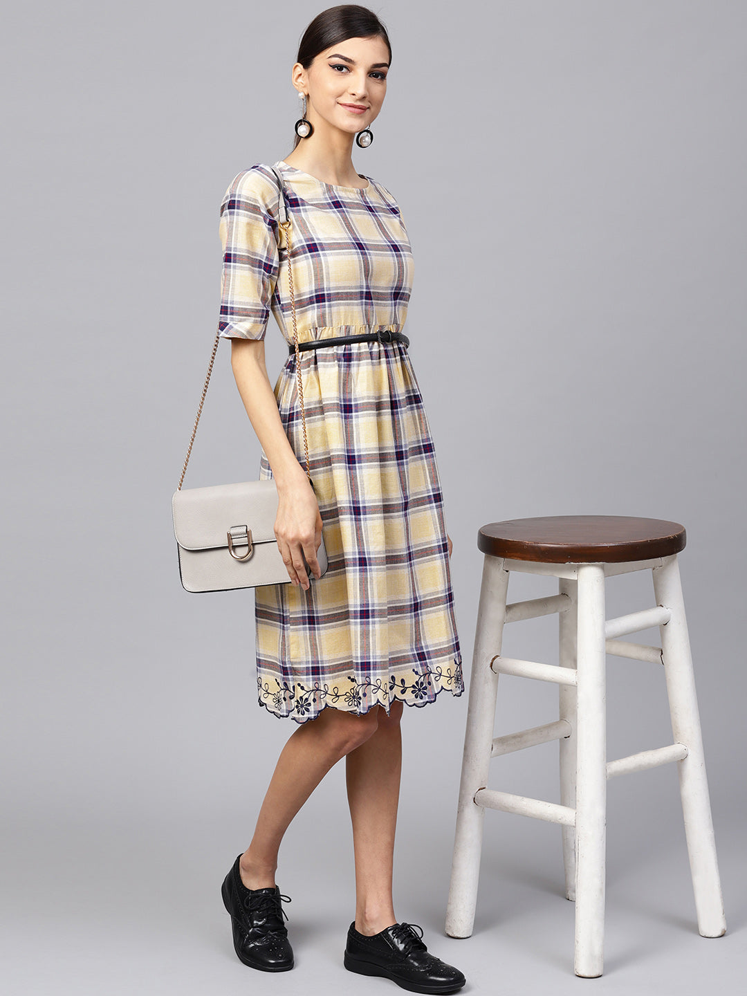 Indo Era Beige South Cotton Saga Flared Dresses