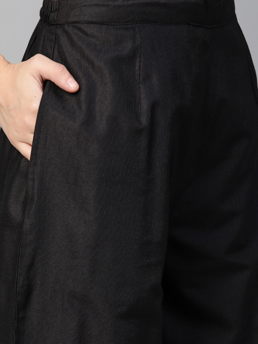 Indo Era Black Solid Straight Kurta Palazzo with Dupatta Set