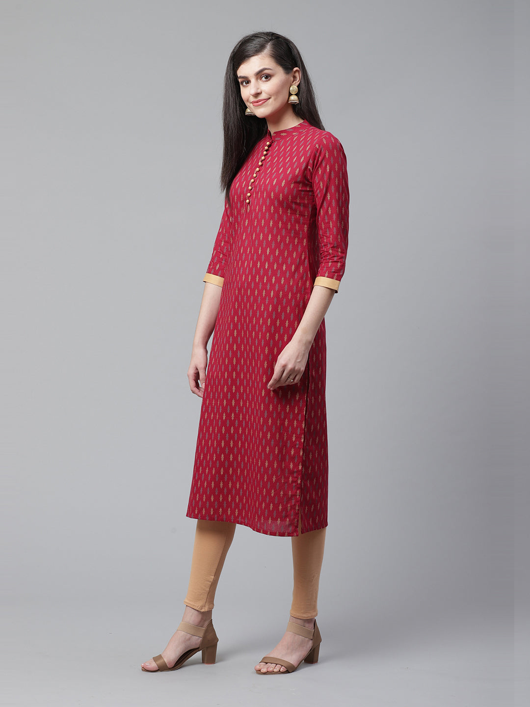 Maroon Foil Printed Straight Kurtas