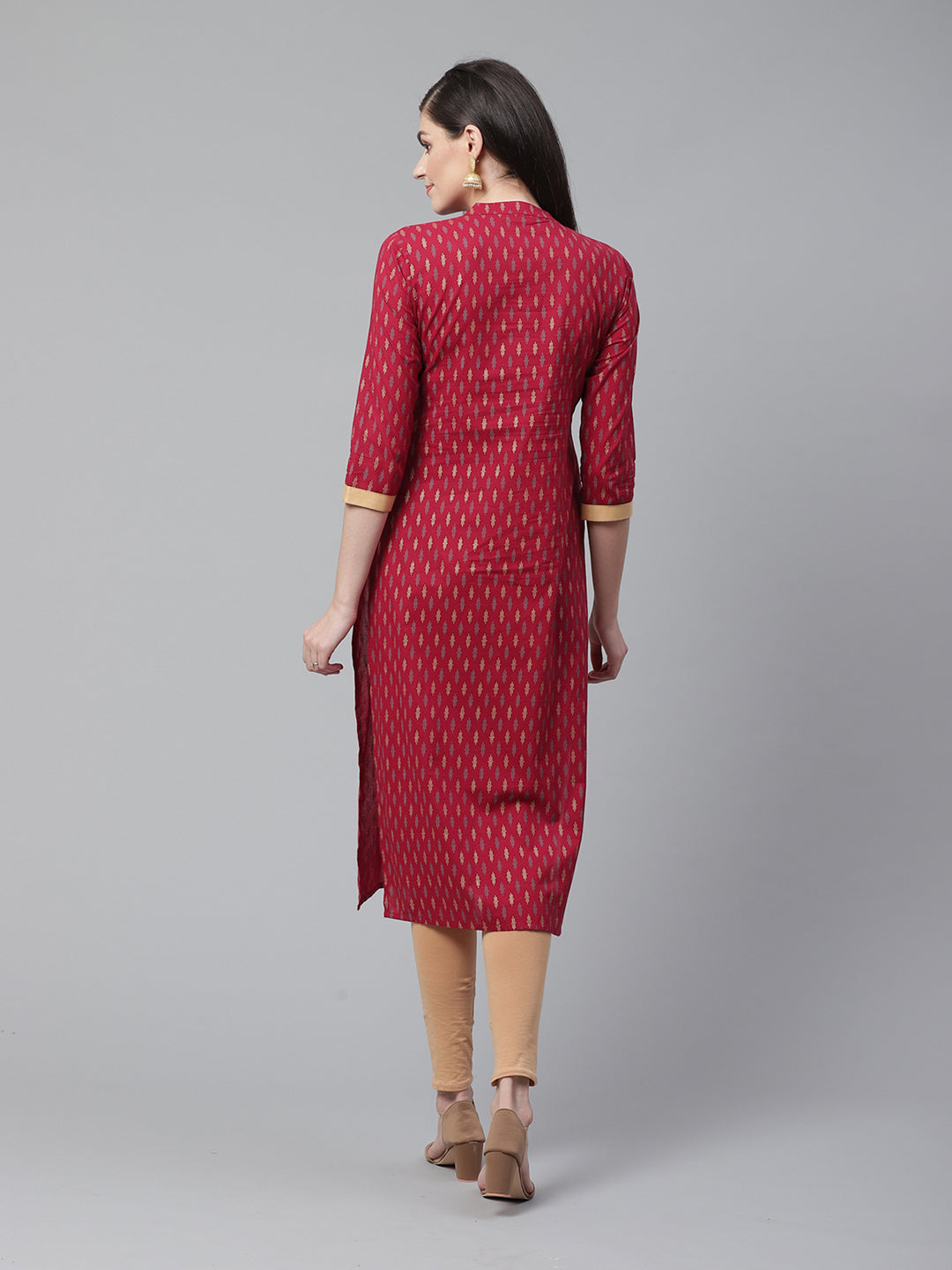 Maroon Foil Printed Straight Kurtas