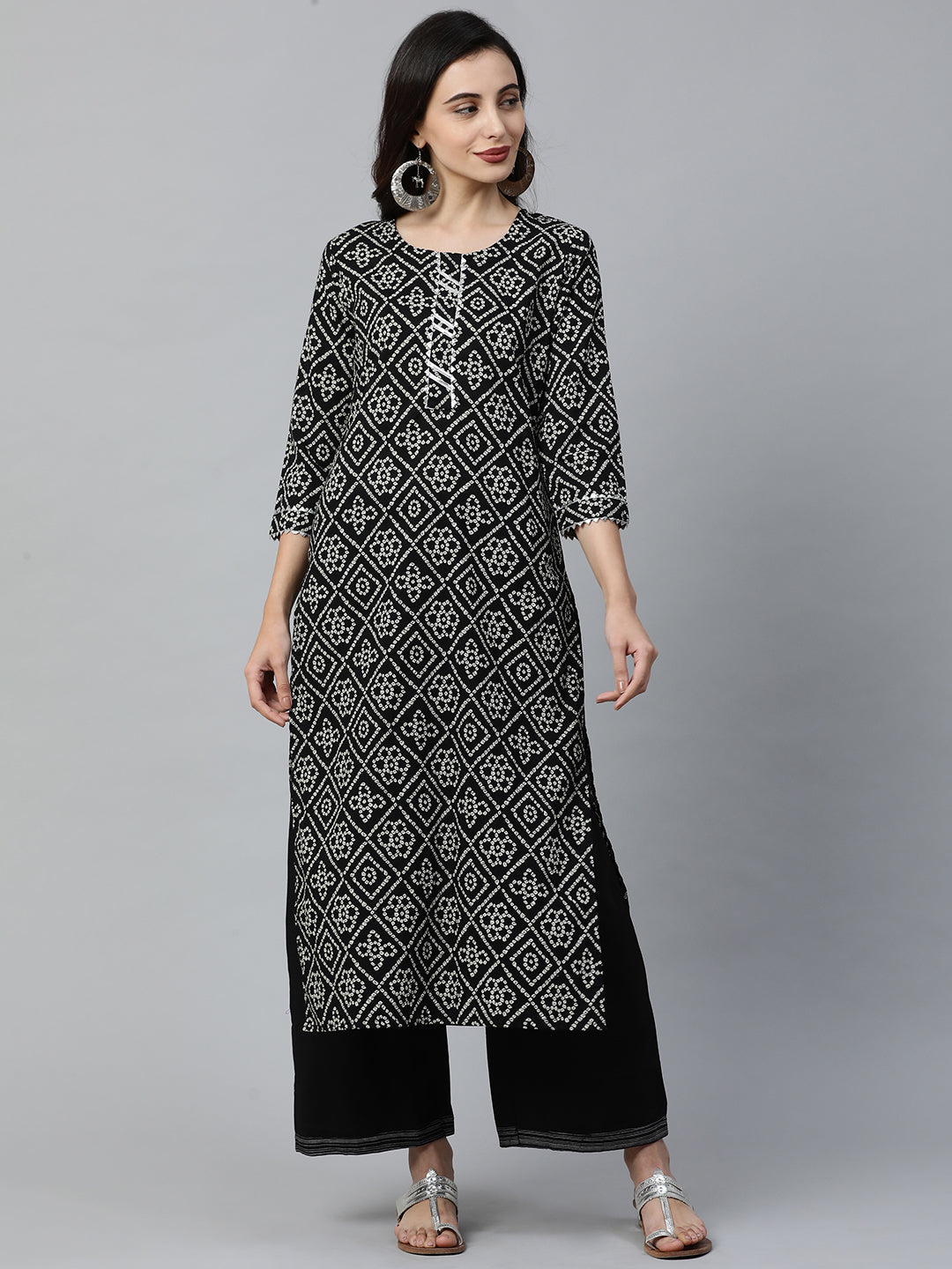 Indo Era Black Printed Straight Kurtas