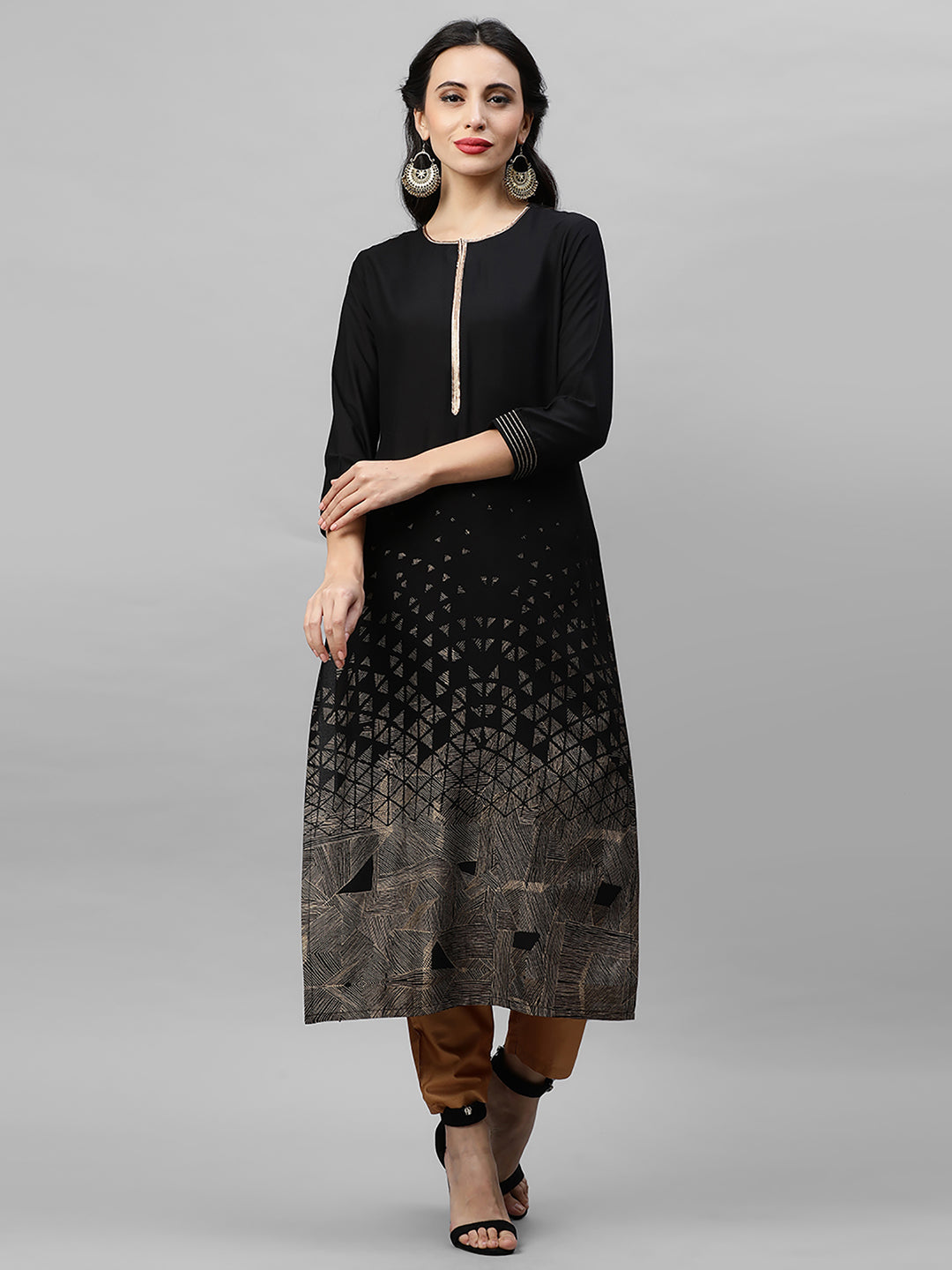 Indo Era Black Foil Printed Straight Kurtas