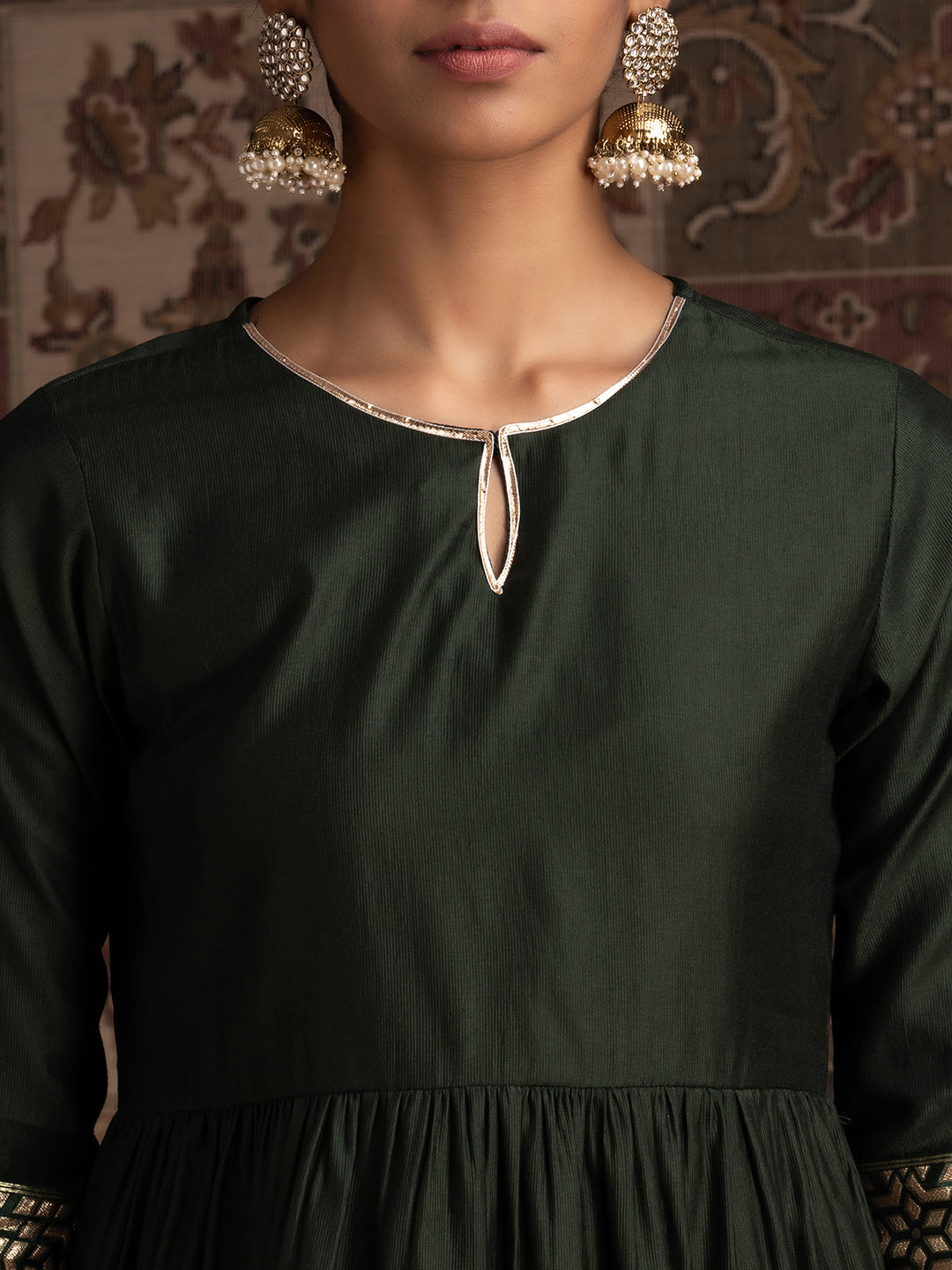 Indo Era Green Solid Aline Kurta With Dhoti Set